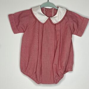 Red and White Collared Gingham Checked Preppy Classic Bubble Summer Vacation USA